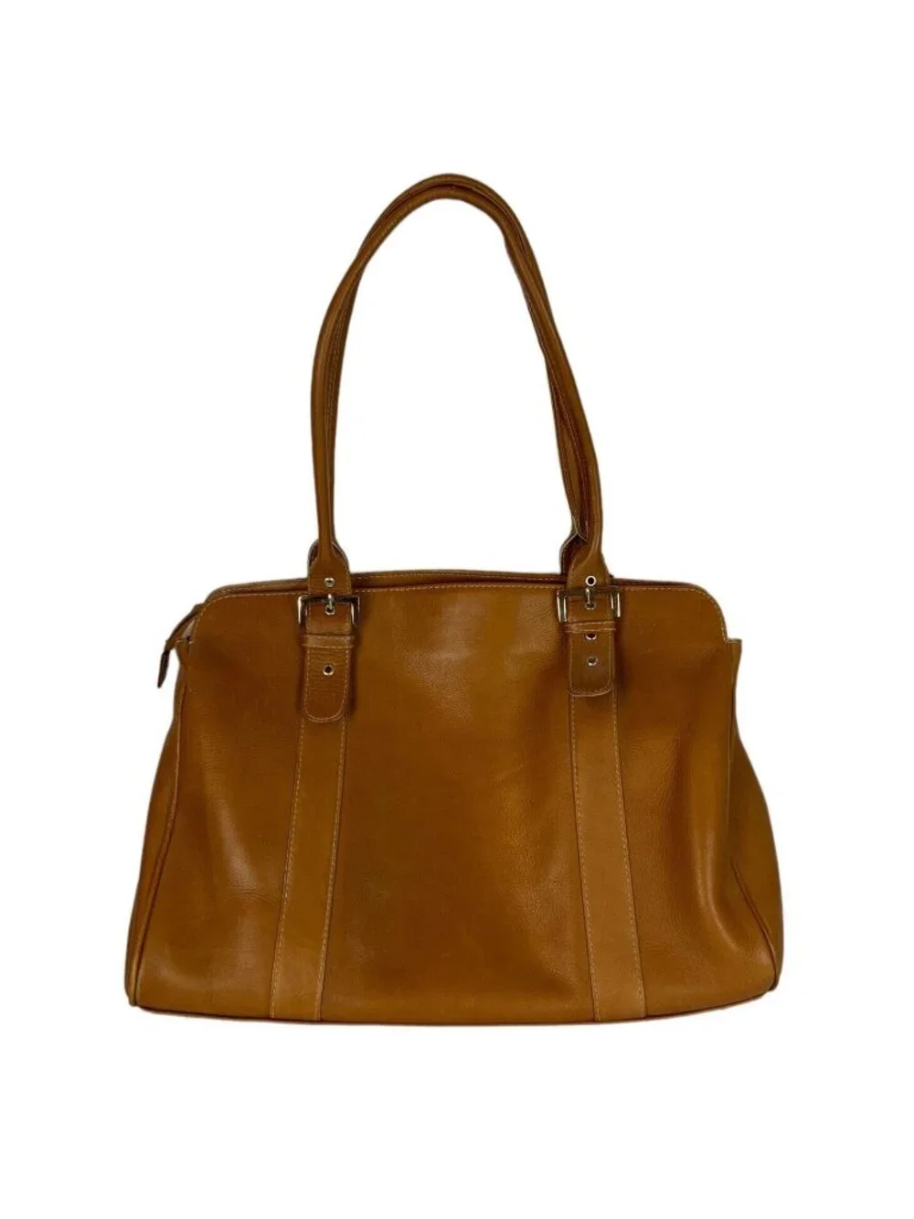 Piel Womens Leather Briefcase Tote Camel Laptop Bag Multiple Pockets Executive